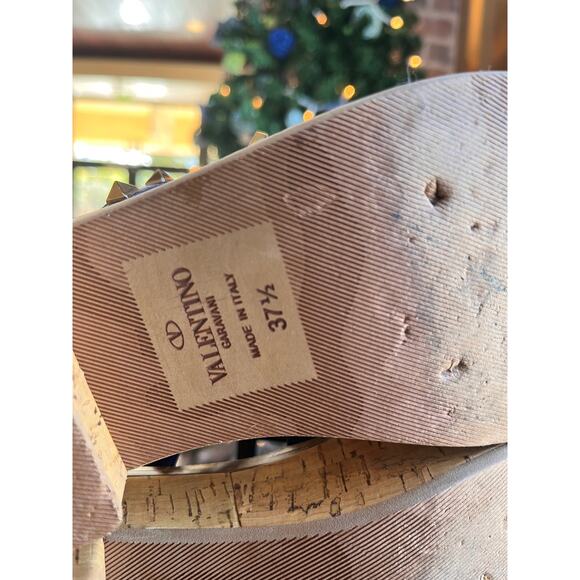 VALENTINO  Navy Blue Rockstud Cork Sandals SZ 37.5 - Picture 7 of 10